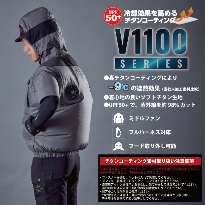 ファン付きウェア (服のみ) 村上被服 HOOH 鳳凰 作業服 V1122 ミドルファン長袖フードジャケット 4L 春夏 作業着 おしゃれ 3