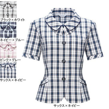 事務服・制服・オフィスウェア ピエ L5700-20 オーバーブラウス 11号・サックス×ネイビー