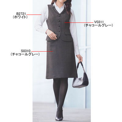 作業服・空調服・防寒着キンショウの事務服・制服・オフィスウェア ピエ V0311-97 ベスト(4ツボタン) 9号・チャコールグレー｜アングル3