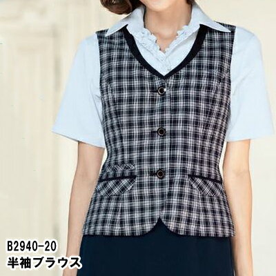 オフィスウェア ピエ B2940 半袖ブラウス 17号～19号
