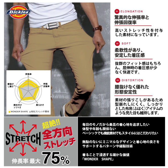 作業服 Dickies ディッキーズ D-1253 ストレッチストレートパンツ M〜5L