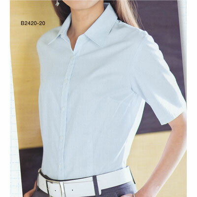 事務服・制服・オフィスウェア ピエ B2420-20 半袖ブラウス 11号・サックス