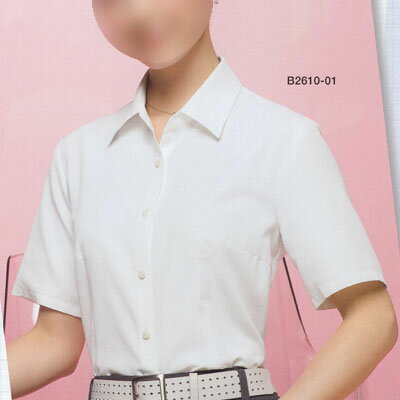 事務服・制服・オフィスウェア ピエ B2610-01 半袖ブラウス 7号・ホワイト