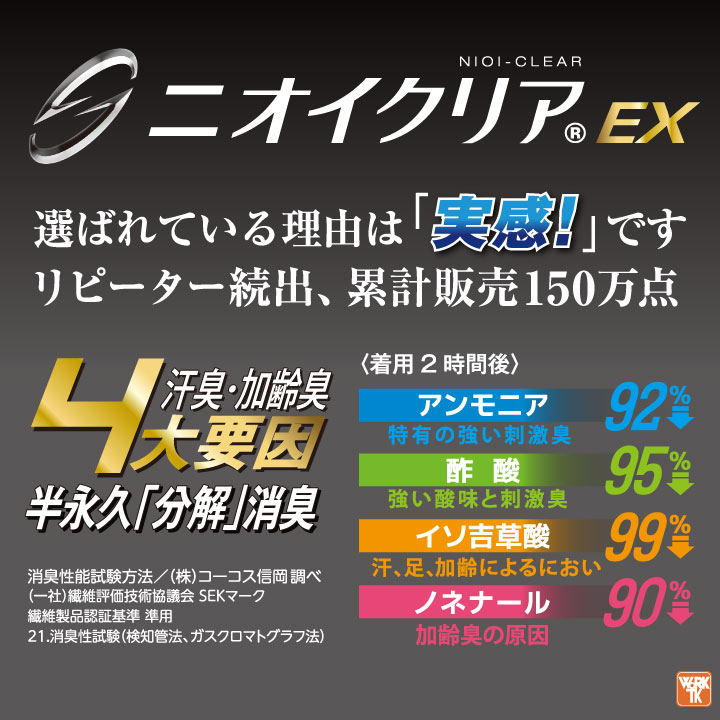 ニオイクリア 消臭 ストレッチ インナーシャツ コンプレッション 長袖 接触冷感 吸...
