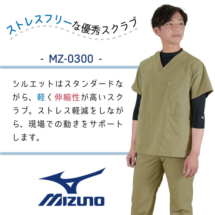 ミズノ スクラブ MIZUNO 小松マテーレ 病院 医療用白衣 半袖 チームスクラブ 白衣 男性 女性 兼用 制菌 制電 ダブルポケット スリット チトセ ストレッチ [ネコポス] ct-mz0300