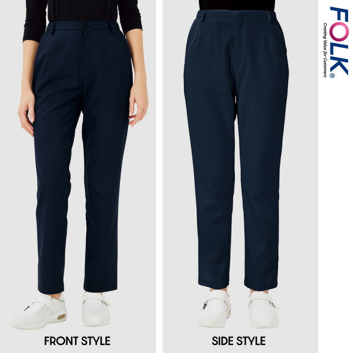 フォーク レディース スクラブパンツ 白衣 医療 看護師 歯科衛生士 薬剤師 理学療法士 介護士 整体師 獣医 受付 事務 美容 クリニック 整骨院 メディカル 女性用 制服 ユニフォーム ネイビー 紺 S M L LL 3L 4L FOLK fo-6016sc 3