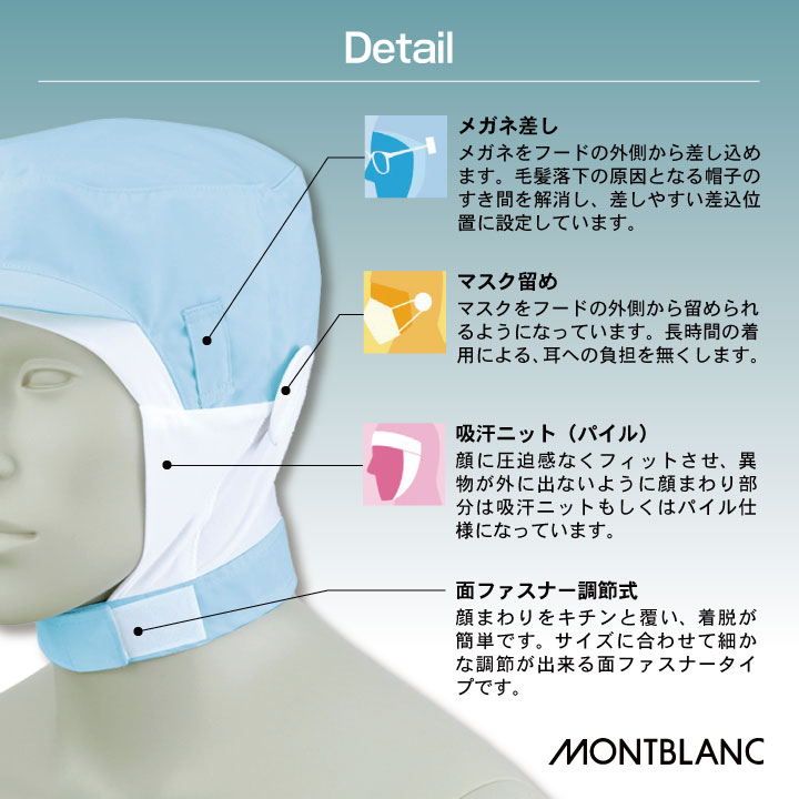 [即日出荷] 住商モンブラン 衛生帽子 衛生キャップ 頭巾帽子 白衣 食品工場 食品加工 衛生管理者 飲食店 厨房 調理実習 給食 作業用 ユニフォーム 制服 帽子 ホワイト ブルー グリーン ピンク [ネコポス] sm-9-1016 3