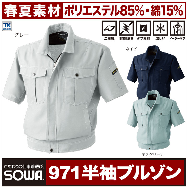 半袖ジャンパー 作業服 作業着 半袖ブルゾン ワークウェア 春夏 軽涼作業服 裏綿シ...