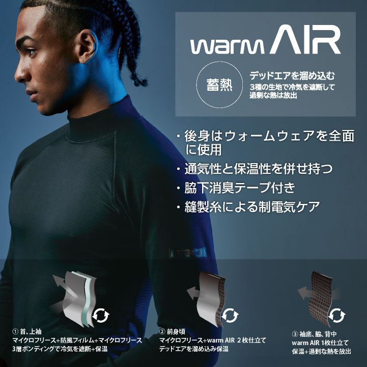 TS-DESIGN 藤和 ハイネック インナー 秋冬 メンズ 防風 保温 通気性 蒸れない 暖かい 防寒 作業服 仕事服 おしゃれ tw-3225 2