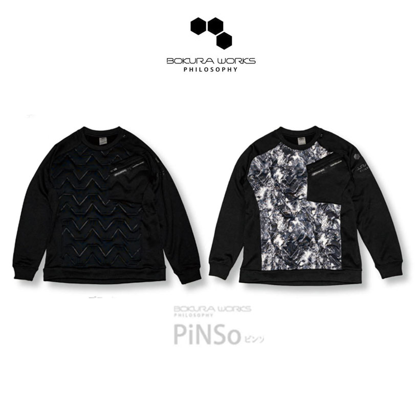 長袖フリース ボクラワークス BOKURAWORKS メンズ 3822 ピンソニック中綿防寒長袖クルーネック ピンソニック 防風 保温