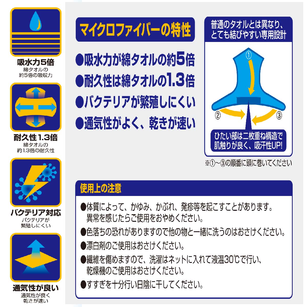 タオル 帽子 汗取り 日焼け ぼうし マイクロ...の紹介画像2