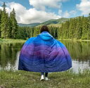 【ブルー】ウェザープルーフ ヴィンテージ フード付き アウトドア ブランケット 137 x 182 cm 洗濯可 暖 フリース 防水 丈夫 Blanket