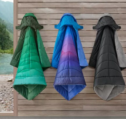 【ブラック】ウェザープルーフ ヴィンテージ フード付き アウトドア ブランケット 137 x 182 cm 洗濯可 暖 フリース 防水 丈夫 Blanket