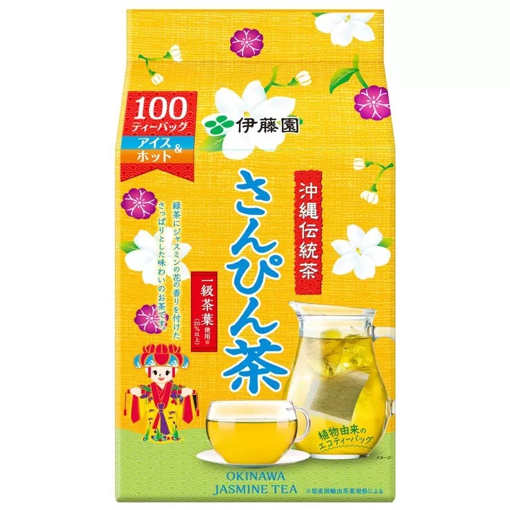 &nbsp; 【商品内容】 一級茶葉を使用をした沖縄伝統茶の「さんぴん茶」 緑茶にジャスミンの花の香りを付けたさっぱりとした味わいが特徴 水出し、お湯出しの両用が可能 環境にやさしい植物由来のフィルターを使用 内容量:5g x 100ティーバッグ(便利なチャック付き) 泡盛のさんぴん茶割りなど、お酒の割材としての飲み方もおススメです。 季節やお好みに合わせ、「水出し」「お湯出し」両方の味をお楽しみ下さい。 &nbsp; 【保存方法・期限表示について】 ・直射日光・高温多湿を避け、常温で保存してください。開封後に冷蔵保存が必要な商品につきましては、その旨を商品パッケージに記載しております。 ・消費期限・賞味期限のある商品につきましては、商品パッケージ本体に記載しております。 &nbsp; 【商品・画像についてのご注意】 ・バリエーションのある商品の場合、商品画像が複数ある場合がございますが発送されるのは1点です。カラーやサイズなどのバリエーションは商品名をご確認ください。 ・商品の外装デザインは画像と異なる場合がございます。 &nbsp; 【送料・配送についての注意事項】 ・ご注文入れ違い等により欠品・遅延となる場合がございます。 ・ご注文の商品によって北海道、沖縄、離島および一部地域への配送時に追加送料がかかる場合や、配送ができない場合がございます。 ・お客様都合でのキャンセルはお受け出来ませんのでご了承下さい。