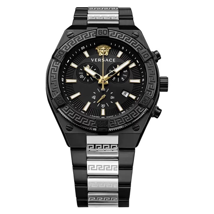 ヴェルサーチェ スポーティー グレカ メンズ クォーツ腕時計 ブラック VES001022 Versace Sporty Greca Black Mens Watch VES001022 イタリア製 高級時計 ラグジュアリー ウォッチ アナログ ステンレス 防水 誕生日 プレゼント ギフト ブランド