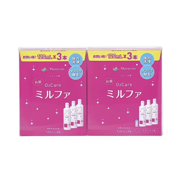 &nbsp; 【商品内容】 抗菌O2ケアミルファ120mL×6本、ハードレンズケース1個 酸素透過性ハードコンタクトレンズ用 酵素洗浄保存液 すべての酸素透過性ハードコンタクトレンズにご使用いただけます 国産 抗菌成分配合で毎日清潔 タンパク・脂質汚れに対する高い洗浄力 簡単1本ケア ・「水の町」郡上市(岐阜県)で作られた国産ハードコンタクトレンズケア用品です ・保存液の微生物増殖を抑制する抗菌成分を配合しています ・界面活性剤とタンパク分解酵素の力で高い洗浄効果を実現しました ・毎日のお手入れでタンパク除去までできる1本タイプのケア用品です &nbsp; 【商品・画像についてのご注意】 ・バリエーションのある商品の場合、商品画像が複数ある場合がございますが発送されるのは1点です。カラーやサイズなどのバリエーションは商品名をご確認ください。 ・商品の外装デザインは画像と異なる場合がございます。 &nbsp; 【送料・配送についての注意事項】 ・ご注文入れ違い等により欠品・遅延となる場合がございます。 ・ご注文の商品によって北海道、沖縄、離島および一部地域への配送時に追加送料がかかる場合や、配送ができない場合がございます。 ・お客様都合でのキャンセルはお受け出来ませんのでご了承下さい。