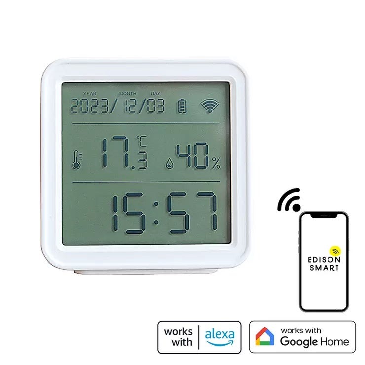 Edison Smart(エジソンスマート)温度湿度センサーPRO DTS-TH09WH Edison Smart Temperature and Humidity Sensor PRO DTS-TH09WH スマートホーム IoT 室内環境 モニタリング アプリ連携 Wi-Fi 熱中症対策 赤ちゃん 高齢者 リアルタイム 遠隔監視 空調管理