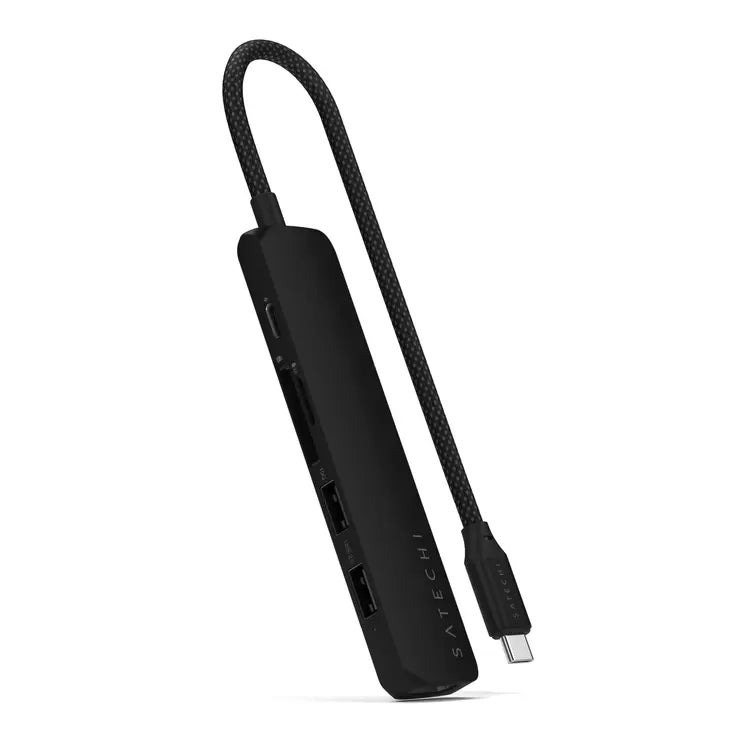 Satechi 6-in1 USB-C スリムマルチポートアダプター ブラック Satechi 6-in-1 USB-C Slim Multiport Adapter Black PST-P6SK 6-in1 USB-C ハブ 拡張 変換アダプター MacBook iPad Pro ノートパソコン 周辺機器 データ転送 充電 HDMI 出力 薄型