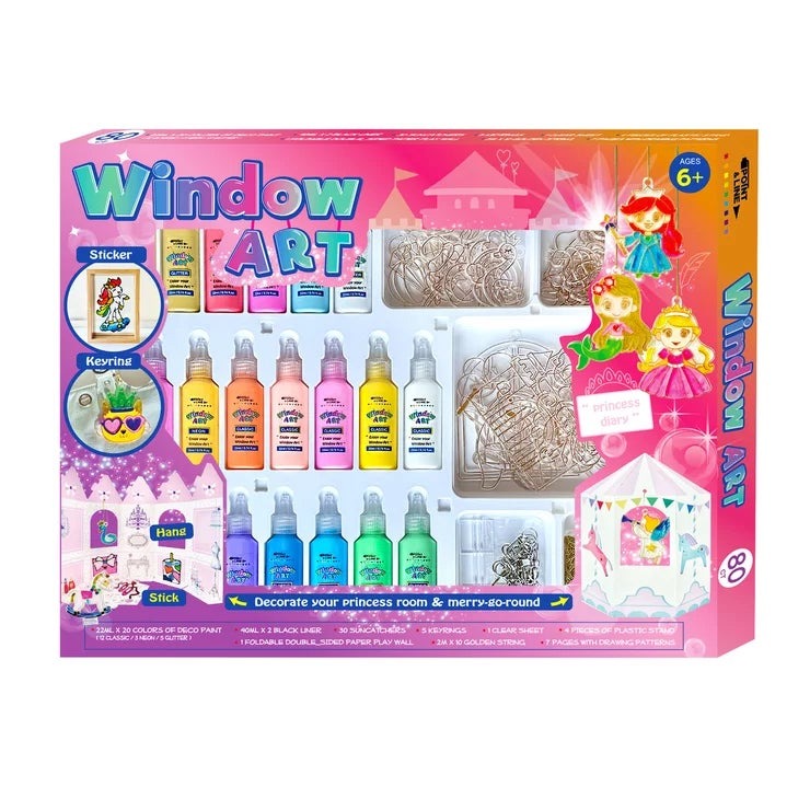 ウィンドウアートデコ 20色 DIYステンドグラスキット POINT&LINE Window Paint with Suncatcher & Accesorry ガラス絵の具 窓 デコレーション 手作り クラフト 子供 工作 女の子 インテリア 雑貨 サンキャッチャー アクセサリー