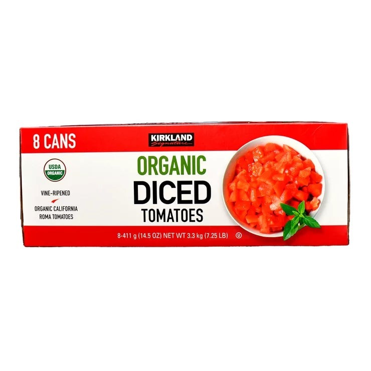 カークランドシグネチャー オーガニック ダイストマト 411g x 8缶 Kirkland Signature Organic Diced Tomatoes 411g x 8 count 缶詰 トマト缶 まとめ買い 業務用 大容量 保存食 非常食 ホールトマト 料理 時短 world-depo-15604641 ワールドデポ パッケージ画像