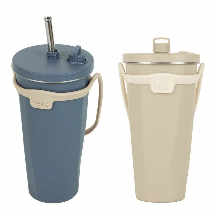 トート ストロー付 2 Way タンブラー 470ml 2本セット モカ&ネイビー Tote 2 Way Straw tumbler 470ml 2p Moca & Navy ストロー付 2 Way ドリンクウェア おしゃれ 持ち運び アウトドア オフィス 保冷 プラスチック カップ ペア レディース ギフト プレゼント