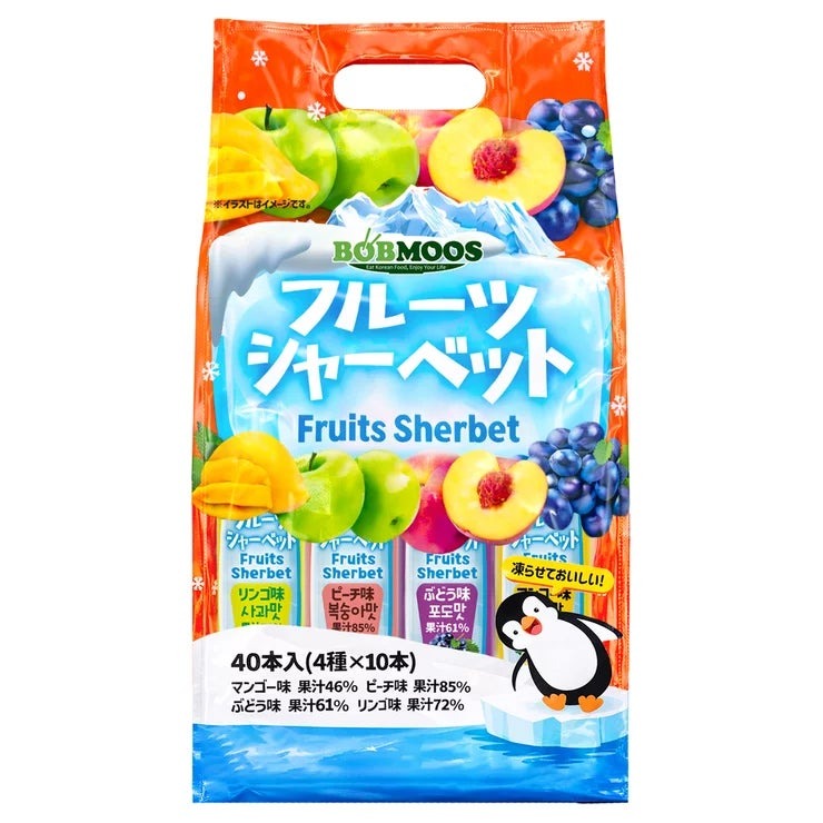 BOBMOOS フルーツシャーベットアソート 4種 x 10本 FRUITS SHERBET アイスキャンデー 冷菓 ひんやりスイーツ まとめ買い ギフト プレゼント 子供 ファミリー パーティー デザート 個包装