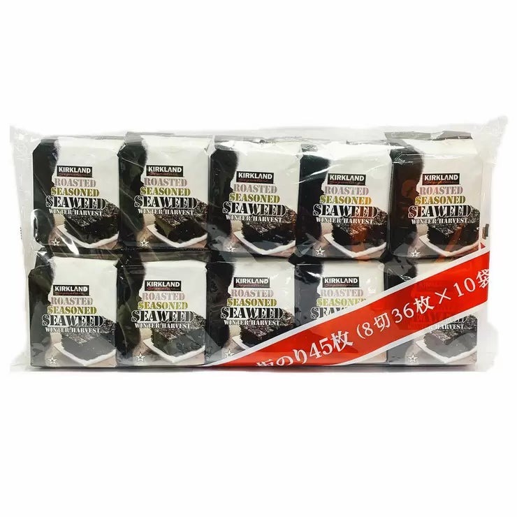 &nbsp; 【商品内容】 8切36枚 x 10袋 (板のり45枚)。香ばしいごまの香りの韓国伝統味付け海苔です。冬獲りの良質な海苔原料を使用。大容量、一袋当たり標準4人家族1食分。 ※商品によって輸入者が異なる場合がございます。 &nbsp; 【保存方法・期限表示について】 ・直射日光・高温多湿を避け、常温で保存してください。開封後に冷蔵保存が必要な商品につきましては、その旨を商品パッケージに記載しております。 ・消費期限・賞味期限のある商品につきましては、商品パッケージ本体に記載しております。 &nbsp; 【商品・画像についてのご注意】 ・バリエーションのある商品の場合、商品画像が複数ある場合がございますが発送されるのは1点です。カラーやサイズなどのバリエーションは商品名をご確認ください。 ・商品の外装デザインは画像と異なる場合がございます。 &nbsp; 【送料・配送についての注意事項】 ・ご注文入れ違い等により欠品・遅延となる場合がございます。 ・ご注文の商品によって北海道、沖縄、離島および一部地域への配送時に追加送料がかかる場合や、配送ができない場合がございます。 &nbsp; 【返品・交換についての注意事項】 ご注文後のお客様都合によるキャンセル・返品・交換はお受けできません。 商品内容・仕様等を十分にご確認のうえ、ご注文ください。 ※大型商品については、サイズ・設置場所・搬入経路も事前にご確認ください。