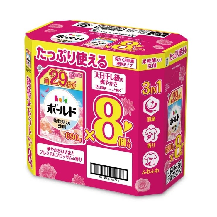 &nbsp; 【商品内容】 新しい洗濯洗剤のボールドジェルは部屋干しでも天日干し級の爽やかさ 3IN1で強洗浄+W消臭+24h香り長続き 華やかおひさまとプレミアムブロッサムの香り 部屋干しにもOK ファブリーズ&レノアと共同開発 強洗浄ですすぎ1回でOK 部屋干しでも天日干し級の爽やかさ 3 IN 1: 強洗浄・W消臭*1・24h香り長続き*2 ファブリーズ レノアと共同開発 華やかおひさまとプレミアムブロッサムの香り すすぎ1回OK 部屋干しにも 10%濃縮! *3 少ない量で同じだけ洗える 約1.3ヶ月分※週に約4.7回、2.8kgを洗たく(本品35mL使用)の場合 *1 2種類の消臭成分 *2 保管状態で *3 2024年のボールドジェルシリーズ比。 ボールド 柔軟剤入り 洗濯洗剤 液体 華やかおひさまとプレミアムブロッサムの香り &nbsp; 【商品・画像についてのご注意】 ・バリエーションのある商品の場合、商品画像が複数ある場合がございますが発送されるのは1点です。カラーやサイズなどのバリエーションは商品名をご確認ください。 ・商品の外装デザインは画像と異なる場合がございます。 &nbsp; 【送料・配送についての注意事項】 ・ご注文入れ違い等により欠品・遅延となる場合がございます。 ・ご注文の商品によって北海道、沖縄、離島および一部地域への配送時に追加送料がかかる場合や、配送ができない場合がございます。 ・お客様都合でのキャンセルはお受け出来ませんのでご了承下さい。