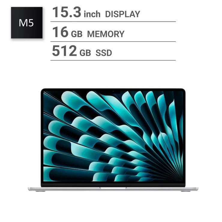 アップル Apple/MacBook Air 15インチ/10コアCPU/ 10コアGPU/M5チップ /16GB/512GB SSD-シルバー Apple MacBook Air 15-inch / 10-core CPU GPU / M5 chip / 16GB RAM / 512GB SSD - Silver /MacBook Air ノートパソコン 薄型 軽量 大画面 ノートPC laptop 学生