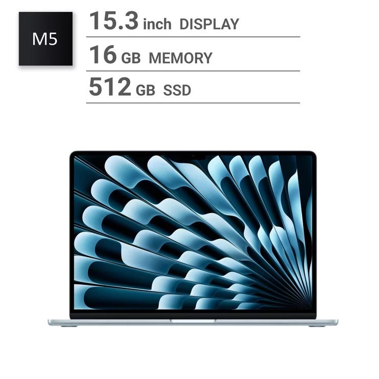 アップル Apple/MacBook Air 15インチ/10コアCPU/ 10コアGPU/M5チップ /16GB/512GB SSD-スカイブルー Apple MacBook Air 15-inch, 10-core CPU, GPU, M5 chip, 16GB RAM, 512GB SSD, Sky Blue /MacBook Air ノートパソコン 薄型 軽量 大学生 社会人 テレワーク