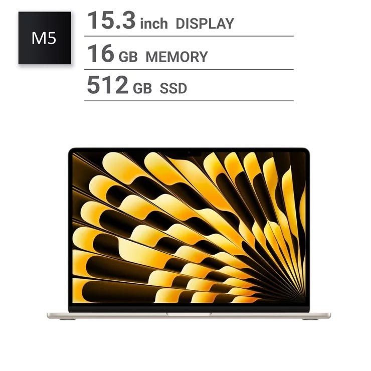 アップル Apple/MacBook Air 15インチ/10コアCPU/ 10コアGPU/M5チップ /16GB/512GB SSD-スターライト Apple MacBook Air 15-inch / 10-core CPU GPU / M5 chip / 16GB RAM / 512GB SSD - Starlight /MacBook Air ノートパソコン 薄型 軽量 高性能 大画面