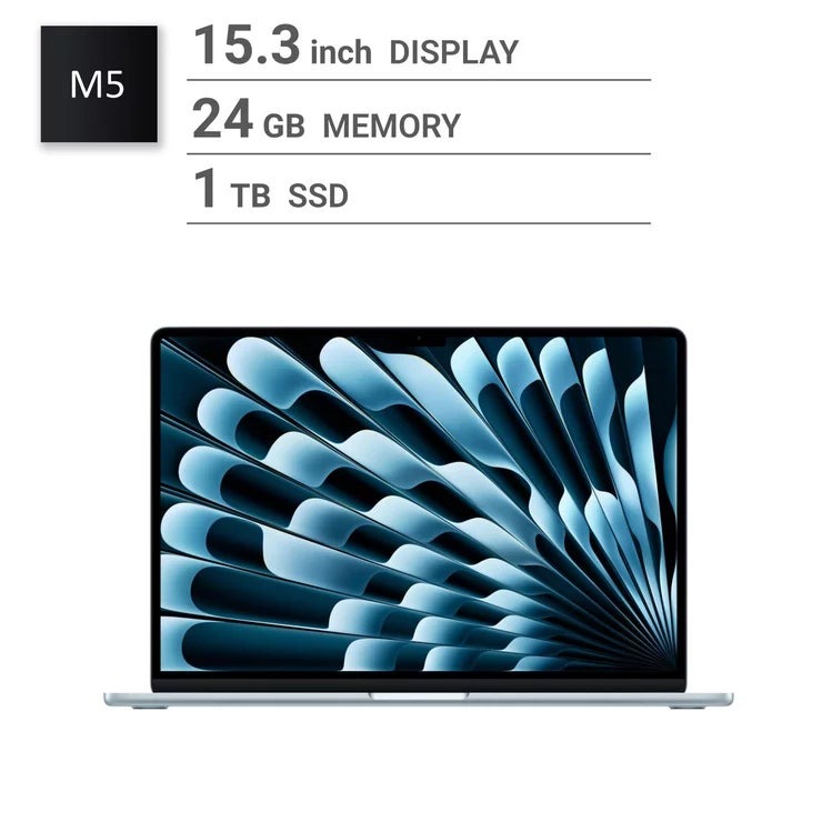 アップル Apple/MacBook Air 15インチ/10コアCPU/ 10コアGPU/M5チップ /24GB/1TB SSD-スカイブルー Apple MacBook Air 15-inch, 10-core CPU, GPU, M5 chip, 24GB RAM, 1TB SSD - Sky Blue /MacBook Air ノートパソコン 薄型 軽量 大画面 ノートPC 学生 テレワーク
