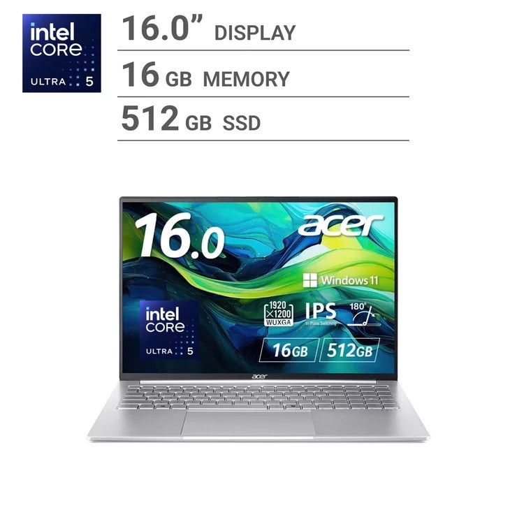 エイサー ノートPC/Swift Lite/16.0インチ/Core Ultra5 115U/メモリ 16GB/SSD 512GB/ライトシルバー/SFL16-51M-F56Y ACER Laptop/Swift Lite/16.0inch/Core Ultra 5 115U/16GB Memory/512GB SSD/Light Silver/SFL16-51M-F56Y ノートPC/Swift ノートパソコン 薄型 軽量 大画面