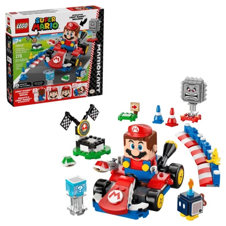 &nbsp; 【商品内容】 ブロックで組み立てるマリオカート TM のプレイセット - レゴ(R)マリオTMをスタンダードカートに乗せて、レゴ(R)スーパーマリオTMのコースを走らせることで、さまざまなレゴ マリオの反応を楽しめるセット レゴ(R)スーパーマリオTM フィギュア3体 - レゴ(R)マリオTMのインタラクティブフィギュアと、ボムへいとドッスンのキャラクターフィギュアに加え、アイテムの「バナナ」も付属 組み立てとレース - ドリフト走行やこうら発射などのギミックが楽しいスタンダードカート、アイテムボックス1つ、つなげられるフェンス3つ、パイロン2つ、アクションブロック付きのスタートエリアと表彰台のセット インタラクティブに遊ぼう - レゴ(R)マリオTMをスタンダードカートに乗せて、アイテムボックスからごほうびをゲットしたり、ボムへいやドッスンをやっつけたりしたときの反応や、みどりとあかの足場へのレゴマリオの反応をチェック 7才以上のゲーム好きのお子さまへの楽しさいっぱいのギフト - ドキドキのレースや空想のストーリーでのごっこ遊びを楽しめるレゴ(R)スーパーマリオTM 組み立てセット 遊びの可能性は無限大 - レゴ スーパーマリオ マリオカートシリーズ(各セット別売)を集めればマリオカートの台数やキャラクターが増え、レースごっこの可能性がさらに広がります 創造力を育てる - レゴ(R)スーパーマリオTMシリーズは自由にコースの拡大や組み替えができ、ひとりでもみんなで遊ぶときもごっこ遊びやコイン集め、様々なチャレンジを楽しめます サイズ - スタンダードカート:(約)高さ5cm × 長さ13cm × 幅8cm/ピース数:278 レゴ(R)マリオTMとレースをはじめよう! つなげられるフェンスやパイロンを並べて、世界でひとつだけのレースコースをつくったら、マリオカートTM の音や演出を楽しめるスタンダードカートを勢いよく走らせたり、ドリフトやこうら発射などのテクを試してみよう。アイテムボックスからごほうびをゲットすることも。みどりやあかの足場を踏むと、レゴ マリオはどんな反応をするかな? ボムへいやドッスンを倒して、ゴールの表彰台を目指そう! &nbsp; 【商品・画像についてのご注意】 ・バリエーションのある商品の場合、商品画像が複数ある場合がございますが発送されるのは1点です。カラーやサイズなどのバリエーションは商品名をご確認ください。 ・商品の外装デザインは画像と異なる場合がございます。 &nbsp; 【送料・配送についての注意事項】 ・ご注文入れ違い等により欠品・遅延となる場合がございます。 ・ご注文の商品によって北海道、沖縄、離島および一部地域への配送時に追加送料がかかる場合や、配送ができない場合がございます。 &nbsp; 【返品・交換についての注意事項】 ご注文後のお客様都合によるキャンセル・返品・交換はお受けできません。 商品内容・仕様等を十分にご確認のうえ、ご注文ください。 ※大型商品については、サイズ・設置場所・搬入経路も事前にご確認ください。