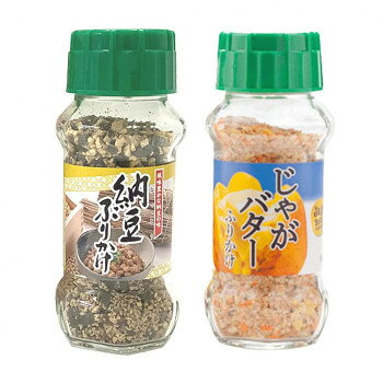 あたたかいご飯におむすび、お弁当にふりかけて、お召し上がりください。【納豆ふりかけ】納豆の粘り・風味をいかしたふりかけです。FD納豆を使用し、鰹・胡麻・海苔で風味を高めています。【じゃがバターふりかけ】北海道名物のじゃがバターをふりかけにしました。北海道産のじゃがいもを使用し、バターの風味がきいた商品になっています。内容量納豆ふりかけ(85g)・じゃがバターふりかけ(65g)×各15個サイズ個装サイズ：34.8×17.2×43.5cm重量個装重量：12000g仕様賞味期間：製造日より360日生産国日本栄養成分栄養成分表(100g当たり)【納豆ふりかけ】熱量:427kcal、たんぱく質:23g、脂質:19g、炭水化物:40g、食塩相当量:10.6g【じゃがバターふりかけ】熱量:406kcal、たんぱく質:10.3g、脂質:10.5g、炭水化物:67.5g、食塩相当量:7.1g原材料名称：ふりかけ【納豆ふりかけ】炒りごま(国内製造)、納豆、でん粉、食塩、砂糖、ぶどう糖、鰹節粉末、発酵調味料、鰹削り節、のり、あおさ、蛋白加水分解物、デキストリン、ナンプラー、粉末醤油、かつおエキス粉末、醤油、鰹節エキス、酵母エキス、野菜エキス、魚介エキス/加工でん粉、酸化防止剤(V.E)、(一部に小麦・大豆・豚肉・ゼラチン・ごまを含む)【じゃがバターふりかけ】ポテトフレーク(じゃがいも(北海道産))、ごま、ぶどう糖、カボチャフレーク(小麦粉、カボチャペースト、乾燥ポテト、砂糖、馬鈴薯澱粉、その他)、食塩、ニンジンフレーク(小麦粉、乾燥ポテト、馬鈴薯澱粉、砂糖、その他)、バターパウダー、醤油、でん粉、砂糖、発酵調味料、魚醤、デキストリン、野菜エキス、酵母エキス/調味料(アミノ酸等)、着色料(カラメル、カロチノイド)、貝Ca、加工でん粉、香料、酸化防止剤(V.E)、甘味料(ステビア、カンゾウ)、(一部に乳成分・小麦・大豆・豚肉・ごまを含む)アレルギー表示乳、小麦、ごま、大豆、豚肉、ゼラチン（原材料の一部に含んでいます）保存方法直射日光などの高温や多湿を避けて、保存してください。製造（販売）者情報製造者:株式会社みなり広島県東広島市河内町下河内636fk094igrjs