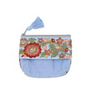 インド刺繍リボン ティッシュケース付ポーチ グレイッシュブルー 13124000412