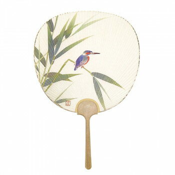 日本製(MADE IN JAPAN) 大型うちわ 花鳥 カワセミ 1365