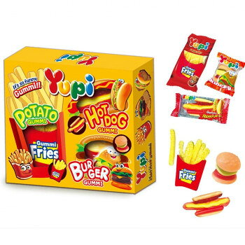 ポテト・ハンバーガー・ホットドッグ!ファストフードがお菓子になった、楽しくておいしいフルーツグミセット。※日祝の納品不可、日祝の着日指定もお受けできかねます。サイズ個装サイズ：9.3×10×2.5cm重量個装重量：46g仕様賞味期間：製造日より480日生産国インドネシアfk094igrjs
