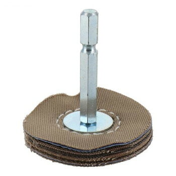 鉄・ステンレスなどの金属研磨に使用できます。青棒(別売)・白棒(別売)・半練コンパウンドシリーズ(別売)をつけて使用。サイズ外径50×幅10mm個装サイズ：8×7×4.4cm重量個装重量：30g仕様軸径:6.35mm六角軸最高使用回転数:3000rpm磨ける材質:鉄、ステンレス、真鍮、銅、塗装面生産国日本fk094igrjs