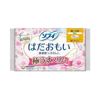 ソフィ はだおもい 極うすスリム 羽なし 17.5cm 軽い日用 34個入 ×1個 500-414565-00