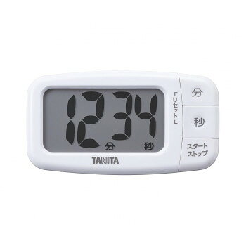 文字高30mmの大型表示で見やすく、大きなボタンで操作しやすい設計です。抗菌加工で清潔に使えます。【選べるリズム】5つのリズムを選べて使い分けに便利です。1:標準の4カウント音(ピピピピ・ピピピピ・)2:軽快な2カウント音(ピピ・ピピ・ピピ・)3:秒針の1秒カウント音(ピ・ピ・ピ・)4:間隔なしの連続音(ピピピピピピピ・・)5:楽しい3・3・7拍子※「でか見え」は株式会社タニタの日本国での登録商標です。サイズ幅103×高さ56×奥行20mm個装サイズ：10.0×16.9×2.3cm重量本体(電池含む):約76g個装重量：102g素材・材質ABS仕様保証期間:購入日から1年間タイマー機能:カウントダウン方式リピート機能:◯ストラップ穴:◯マグネット:◯鳴動時間:約30秒音量:70dB以上音色:ブザー音その他の機能:抗菌加工(SIAA認証)(抗菌加工部位:本体ケース、ボタン、スタンド、電池フタ)表示文字高:30mm設定時間:最大99分59秒(1秒単位)電源:1.5V DC(単4形乾電池(R03)×1本)電池寿命(1日1回30秒間アラームを鳴らした場合):約1年付属品取扱説明書(保証書付)、お試し用電池(単4形乾電池(R03)×1本)生産国中国fk094igrjs