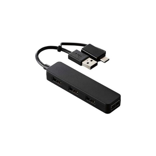 エレコム USB ハブ USB2.0 バスパワー スティックタイプ ケーブル長7cm ブラック U2H-CA4003BBK エレコム USB ハブ USB2.0 バスパワー スティックタイプ ケーブル長7cm ブラック U2H-CA4003BBK
