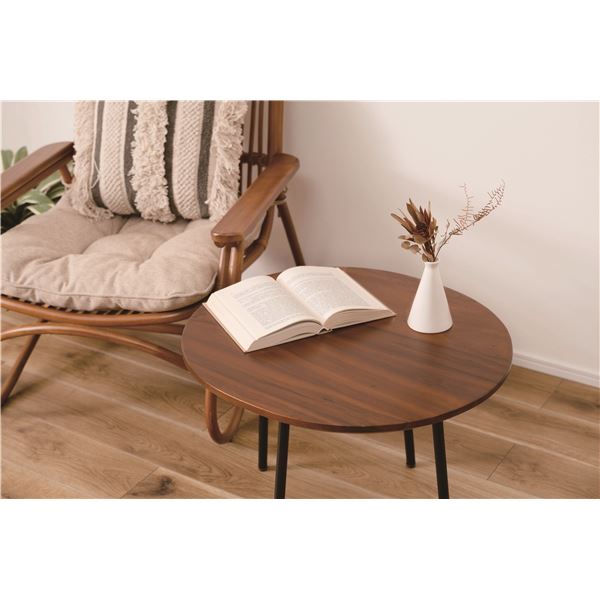 サイドテーブル 約幅60×奥行55×高さ40.5cm ブラウン 天然木 チーク スチール ラウンドテーブル リビング 組立品