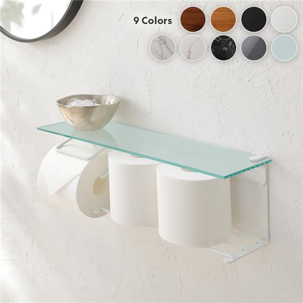 トイレットペーパーホルダー 網板タイプ 約幅44cm 強化ガラス天板 ホワイト スチール ストックtype 完成品 トイレ お手洗い 引っ越し 賃貸