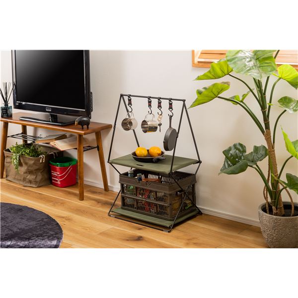 リビング収納 約幅47×奥行33×高さ71cm グリーン スチール フォールディング ハンギングラック インテリア家具 組立品