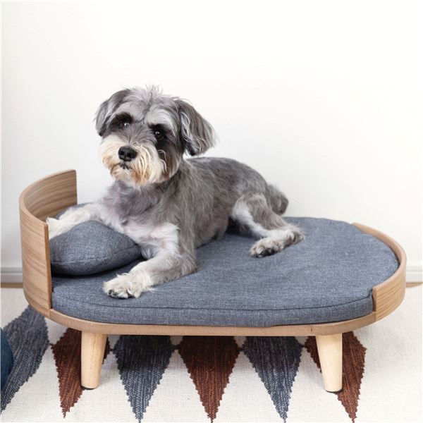 ペットベッド 約幅60×奥行40×高さ25.5cm ナチュラル 天然木 脚付き カバーリング式 手洗い可 クッション付 ペット用品 組立品