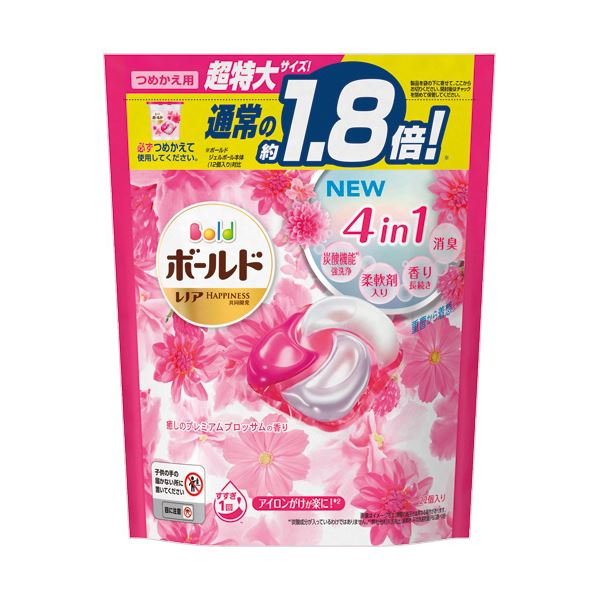 【送料無料】（まとめ）P＆G ボールド ジェルボール4D 癒しのプレミアムブロッサムの香り つめかえ 超特大サイズ 1パック(22個)【×5セット】