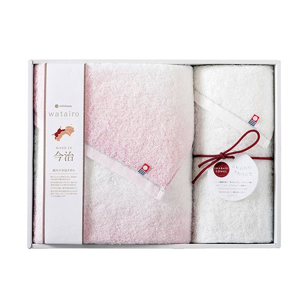 わたいろ nishikawa今治タオル バスタオル&フェイスタオル ピンク バスタオル60×120cm、フェイスタオル34×75cm C6057614