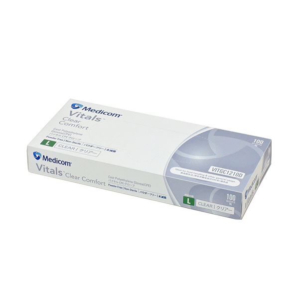 【送料無料】〔まとめ〕 メディコム・ジャパン バイタル CPEグローブ クリアー L VITGC1210D 1箱 (100枚) 〔×5セット〕 使い捨て手袋