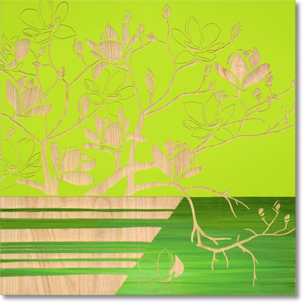 ユーパワー ウッドスカルプチャーアート 60×60cm 「マグノリア with ベース」GR+NP